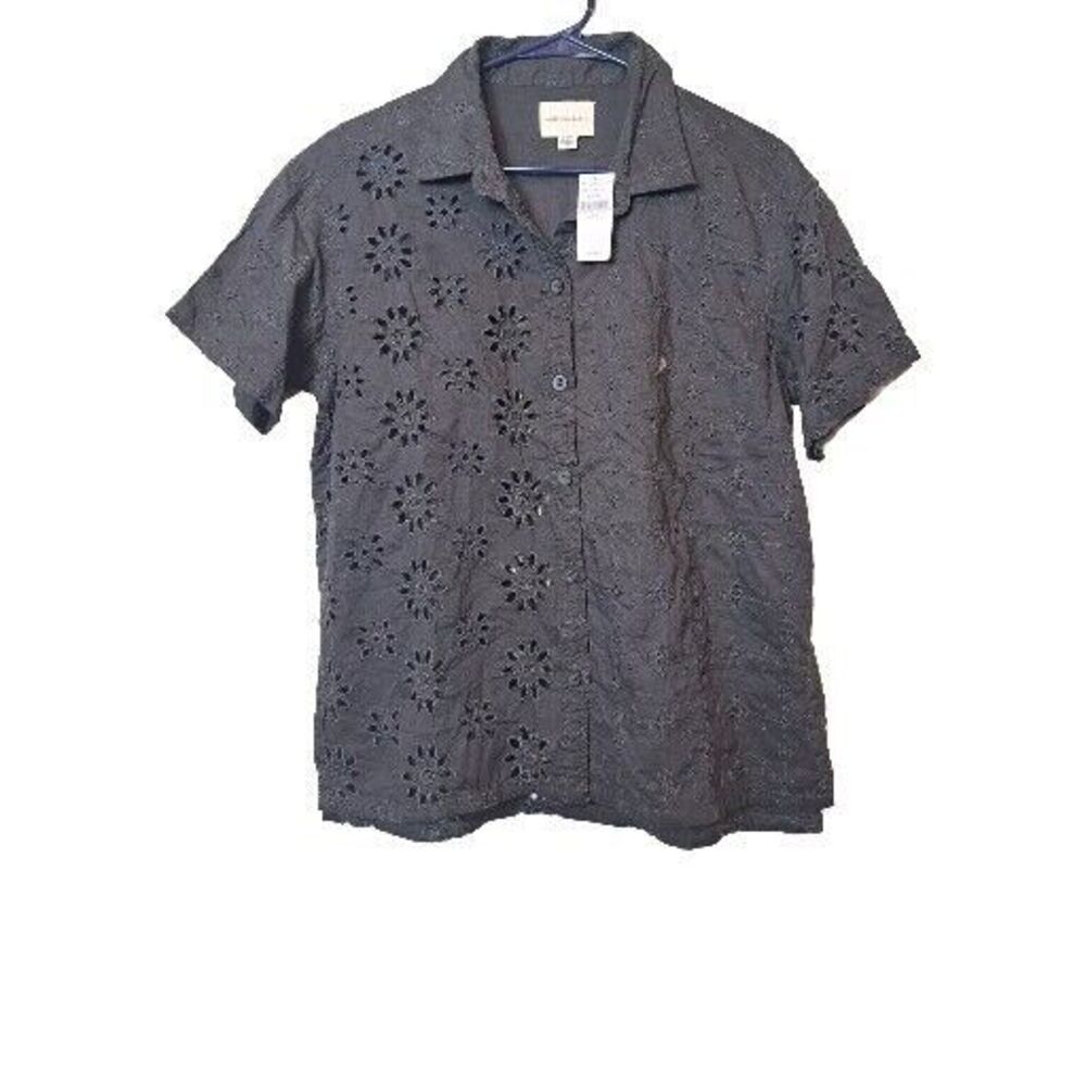 American Eagle Outfitters Black Eyelet Button-Front Top Blouse Women's Sz S NWT